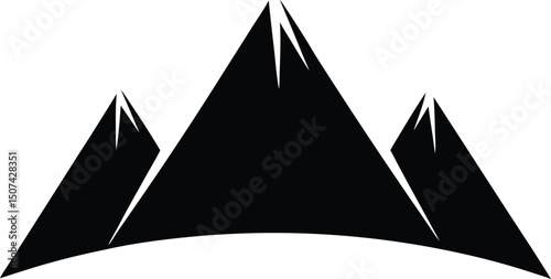 Mountain peak summit logo design. Outdoor hiking adventure icon. Alpine wilderness travel symbol. Vector illustration.