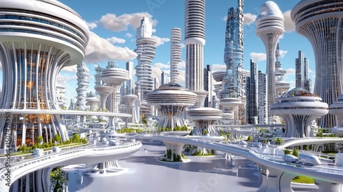 futuristic city skyline concept. Futuristic cityscape with sleek, towering structures and modern design.