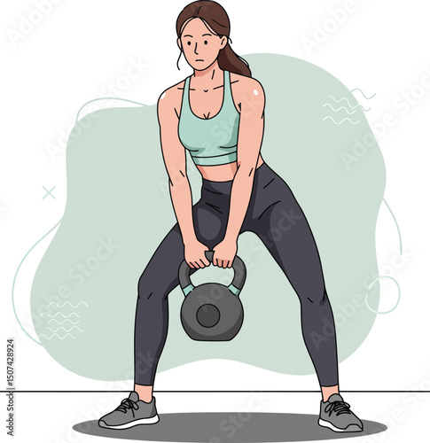Woman Exercising with Kettlebell in Fitness Workout for Strength Training and Health Improvement 