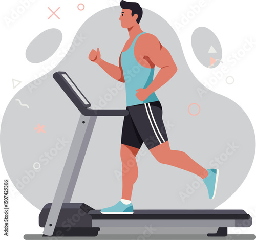 Man running on treadmill in gym workout fitness exercise routine vector illustration 