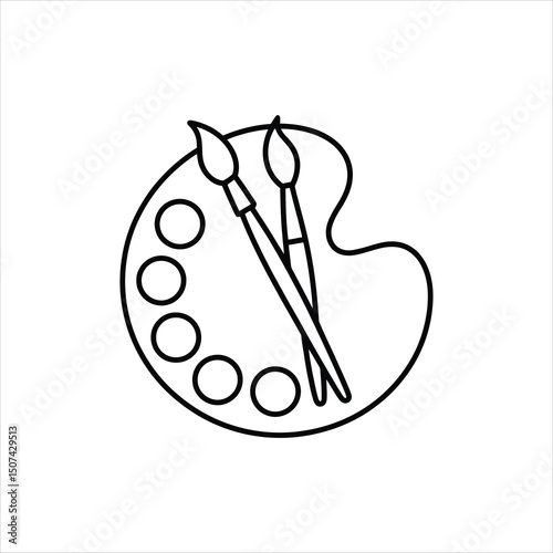 Palette with paintbrushes line art icon