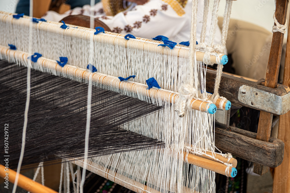 Traditional Romanian and Moldovan loom for weaving carpets and fabrics