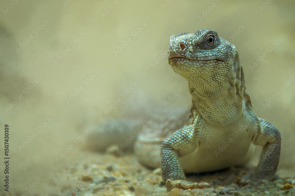 Obraz premium Desert Iguana Reptile in a Natural Sandy Habitat Looking Alert