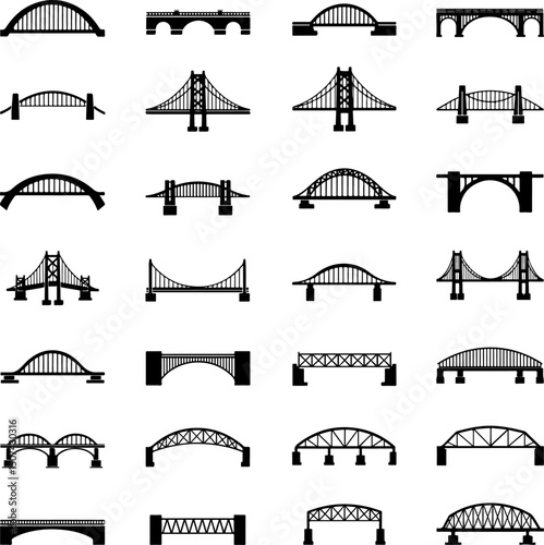 Collection of various bridge types, in silhouette.