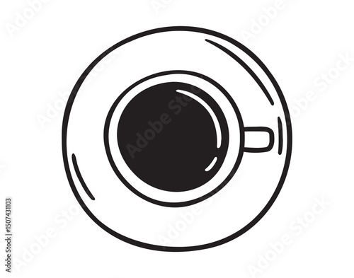 coffee cup overhead top view. tea cup view from above icon doodle hand drawn. Outline line drawing clipart symbol