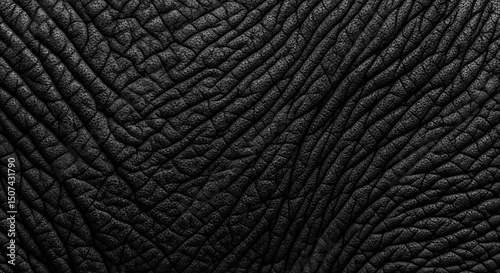 Abstract Black Texture Close-Up of Wrinkled, Leather-Like Surface