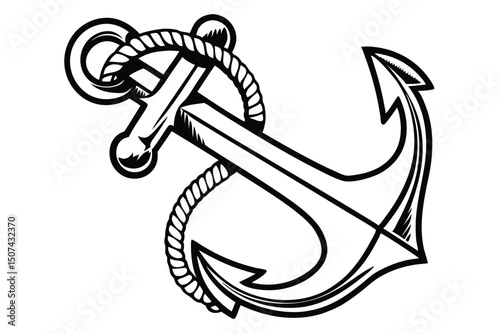 Navy Anchor Line Drawing, Nautical Marine Symbol Graphic