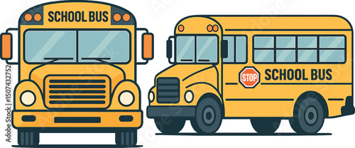 Illustration of a yellow school bus shown from the front and side in vector format
