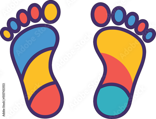 A pair of footprint or foot print flat icons are available for use on apps and websites