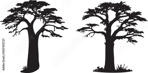 Baobab tree icons set vector silhouette isolated design on white background