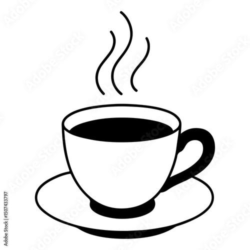 Hot steaming coffee cup vector icon