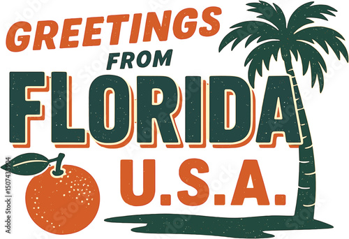 Vintage Touristic Greetings from Florida, USA Postcard - Vector EPSfrom which grunge effects can be easily removed for a brand new appearance