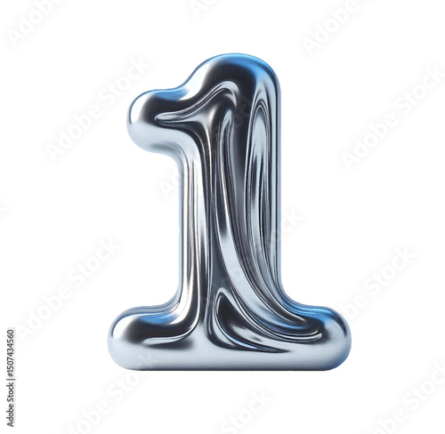 Swirled liquid Chrome Number 1 – Glossy Silver Swirl Digit Style