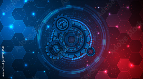 Gear or cog icon with digital technology circuit board. Engineering technology concept.
