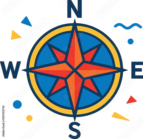 A flat icon representing a compass rose or windrose for use on apps and websites is available