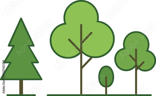 Vector icon of a tree, along with a nature-themed trees illustration for logo design purposes