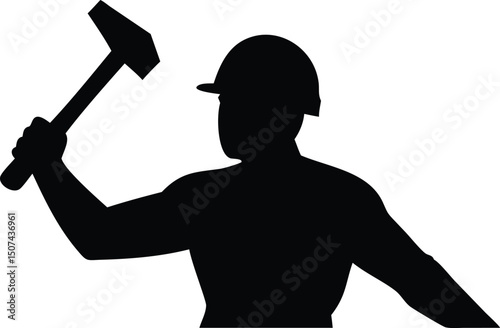 Strong Man Silhouette Hammer Icon