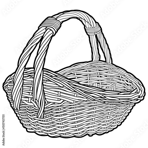 Cartoon sketchy hand drawn wicker basket isolated on white background. Vector doodle illustration
