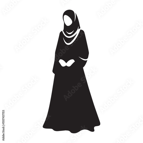 Elegant black Abaya silhouette vector – Abaya silhouette – Abaya vector – Abaya illustration – ladies dress silhouette – silhouette of Abaya

