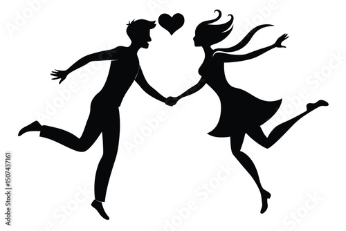 Jumping Couple Silhouette Romantic Love Heart