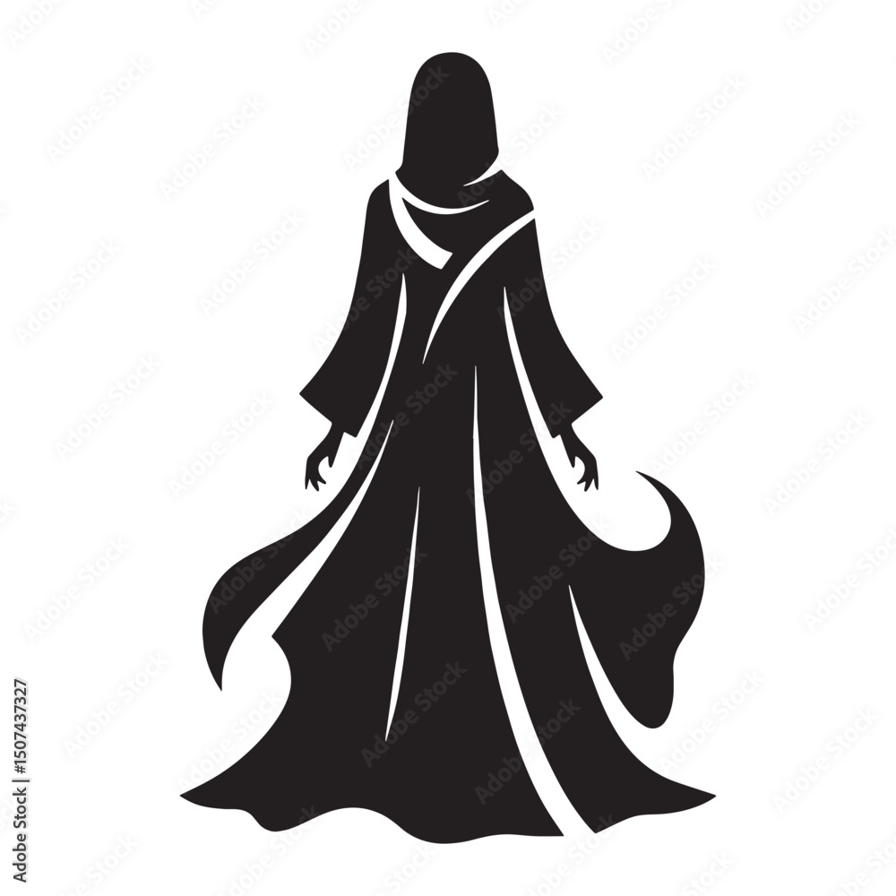 Naklejka premium Sleek Abaya silhouette outline – Abaya silhouette – Abaya vector – Abaya illustration – ladies dress silhouette – silhouette of Abaya