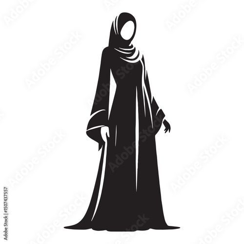 Classic Abaya silhouette design – Abaya silhouette – Abaya vector – Abaya illustration – ladies dress silhouette – silhouette of Abaya

