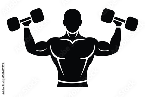 Muscular Man Lifting Dumbbells Fitness Gym Strong
