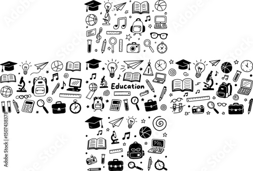 Educational Icons Form a Plus Sign, Inspiring Learning