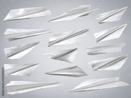 Various designs of paper airplanes showcased against a simple gray background