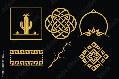 Elegant Gold Border with Cultural & Historical Styles Vector