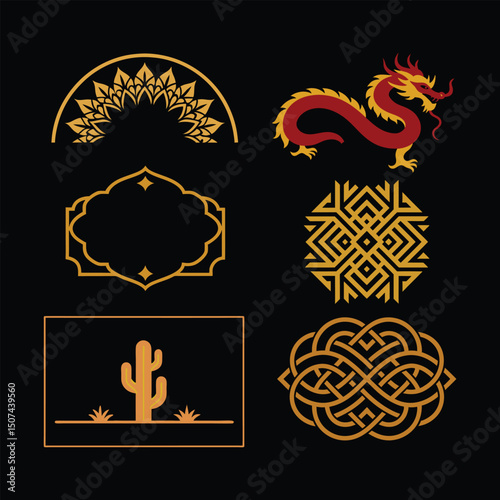 Elegant Gold Border with Cultural & Historical Styles Vector