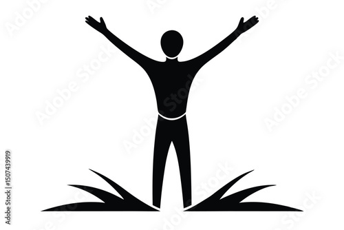 Joyful Man Silhouette Grass Nature