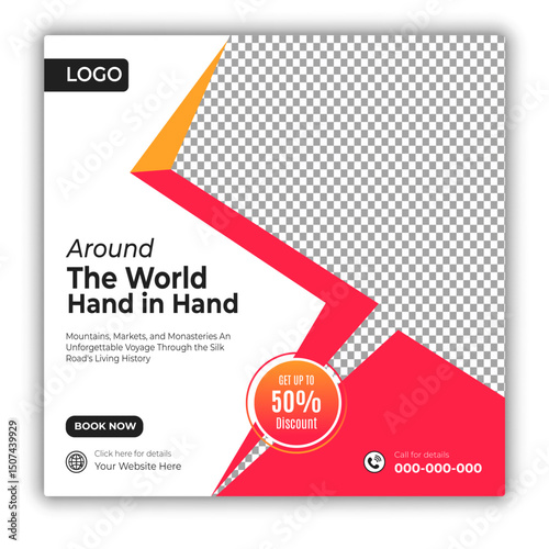 Travel and tour social media posts and web banner square design template