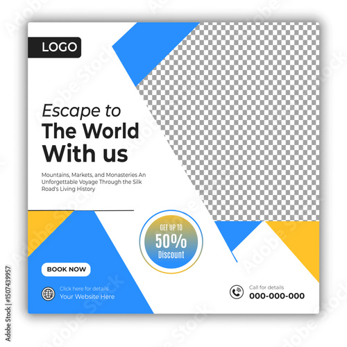 Travel and tour social media posts and web banner square design template