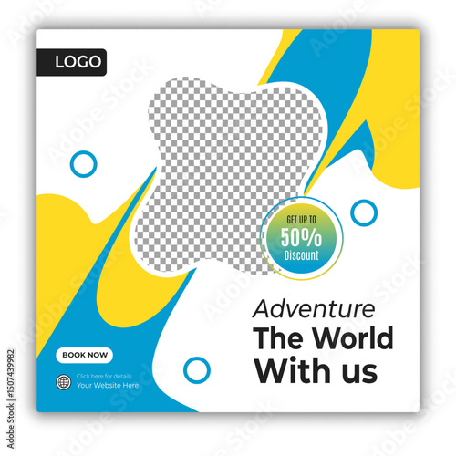 Travel and tour social media posts and web banner square design template
