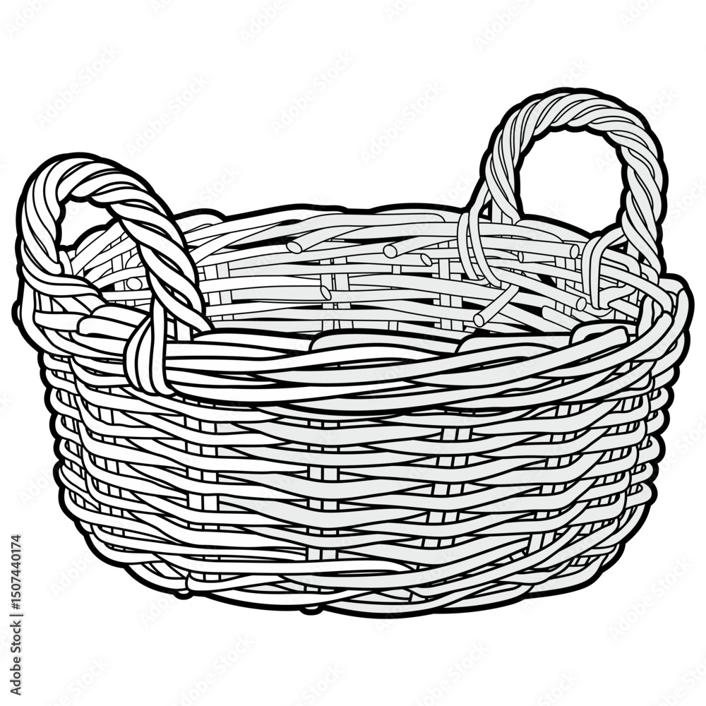 Fototapeta premium Cartoon sketchy hand drawn wicker basket isolated on white background. Vector doodle illustration