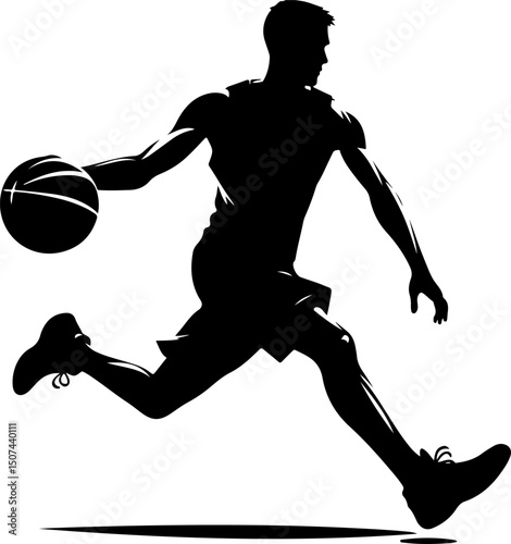 Dynamic Silhouette of a Basketball Player Dribbling the Ball