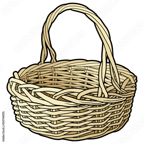 Cartoon hand drawn wicker basket isolated on white background. Vector doodle illustration