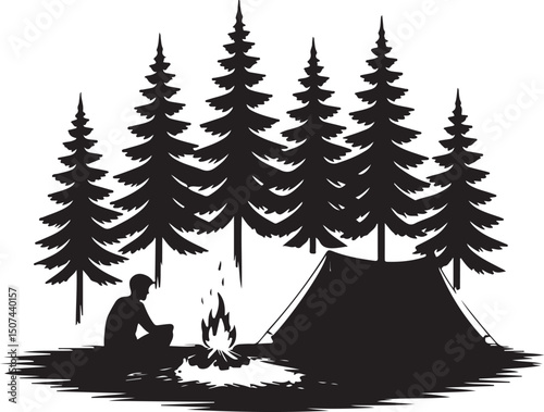 Camping under the stars with campfire and tent