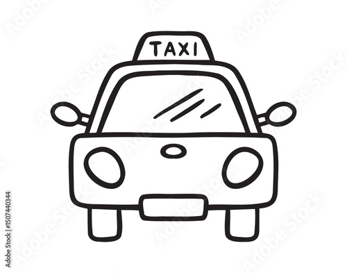 taxi car front view icon doodle hand drawn. Outline line drawing clipart symbol