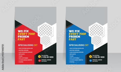 roofing service flyer template design, business roof brochure cover poster premium design