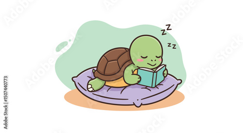 Cute turtle sleeping on pillow with book in peaceful moment of rest and relaxation 