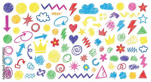 Colorful Crayon Doodle Element Set