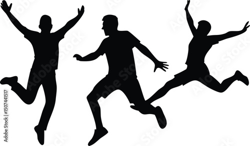 Jumping Men Silhouettes Joyful Action