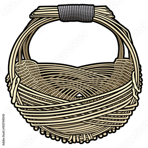 Cartoon hand drawn wicker basket isolated on white background. Vector doodle illustration
