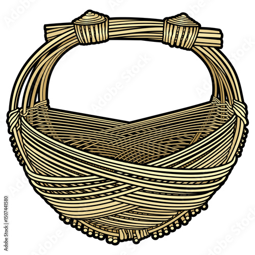 Cartoon hand drawn wicker basket isolated on white background. Vector doodle illustration