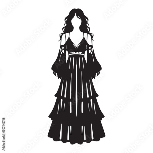 Classic shape Boho Maxi silhouette – Boho Maxi silhouette – Boho Maxi vector – Boho Maxi illustration – ladies dress silhouette – silhouette of Boho Maxi


