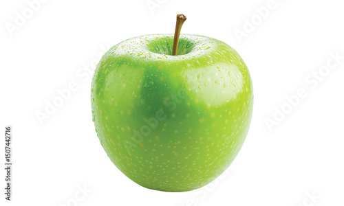 ripe tasty green apple with leaf  isolated on transparent or white background photo