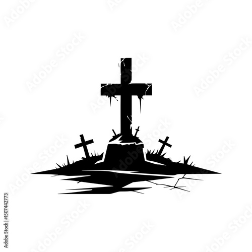 Spooky Cemetery Scene with Cross Tombs