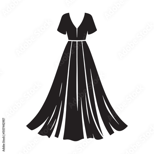 Flat black Boho Maxi silhouette – Boho Maxi silhouette – Boho Maxi vector – Boho Maxi illustration – ladies dress silhouette – silhouette of Boho Maxi

